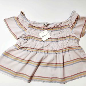 New with Tags Style Envy Girls Size XL Peplum Stripes Top Smocked Shirt Tan